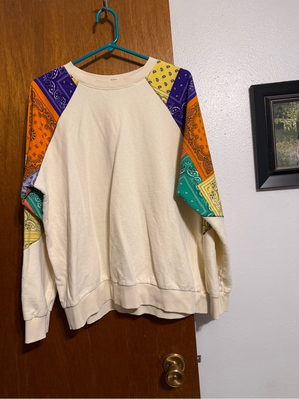 Bandana Sleeve Cream Pullover Sweatshirt